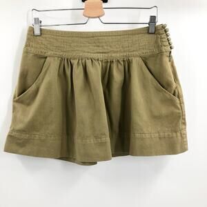 Anthro Pins & Needles Mini Skirt Button Side Detail Military Green Sage Size 8